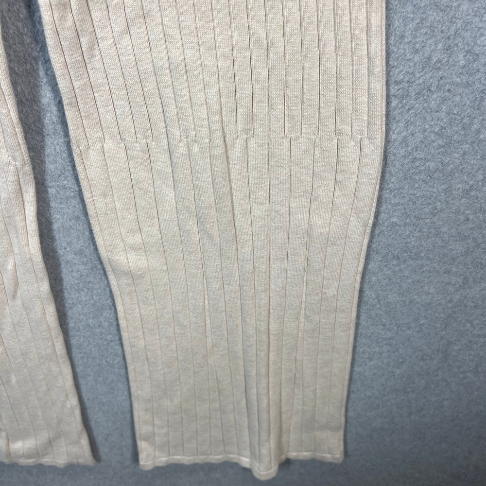 Free People Ribbed Knit Pants Women M Beige Wide Leg High Rise Stretch EUC - Picture 2 of 11